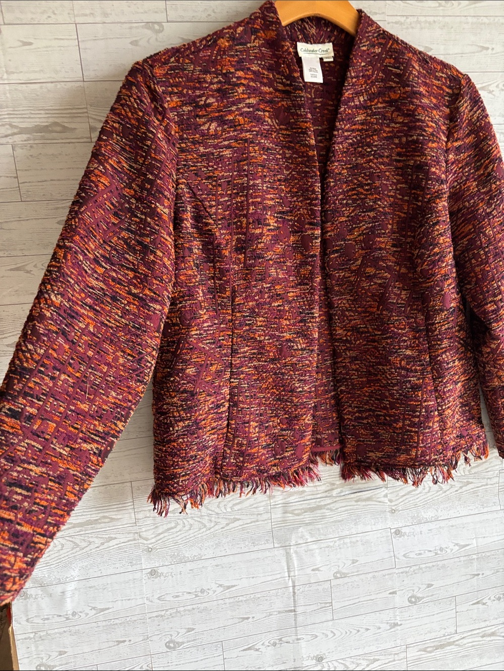 Tapestry Jacket blazer fringe large fall‎ cabin y2k coat ColdWater Creek Brocade